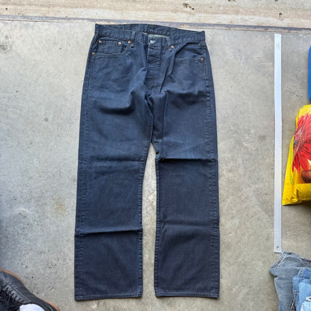 Levis 501 Original Fit Jeans Mens 36x32 Dark Wash Blue Button Fly Denim Baggy